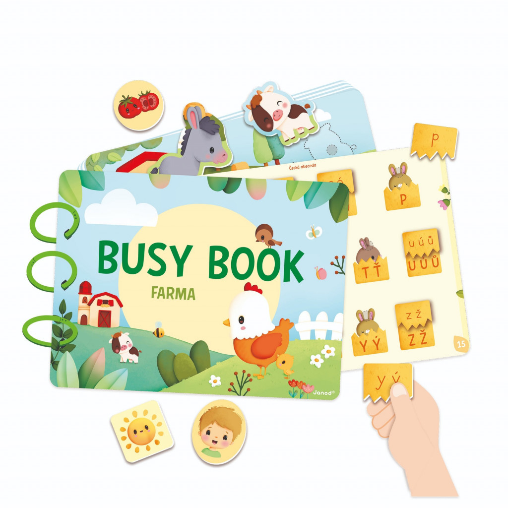 Janod Farma Busy Book interaktívna kniha s aktivitami a abecedou od 3 rokov SK CZ