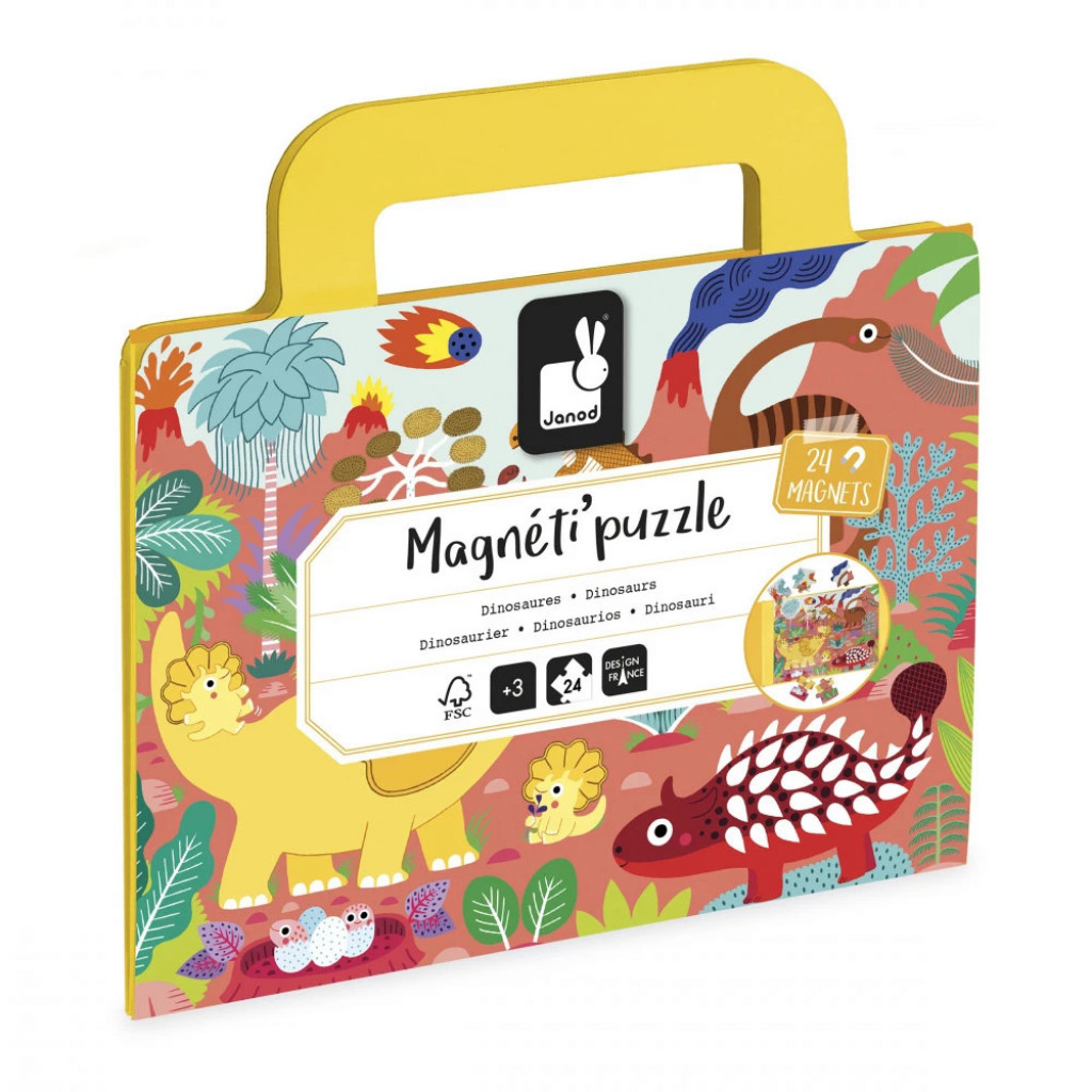 Janod Magnetipuzzle Dinosaury 24 ks v tvare kufríka