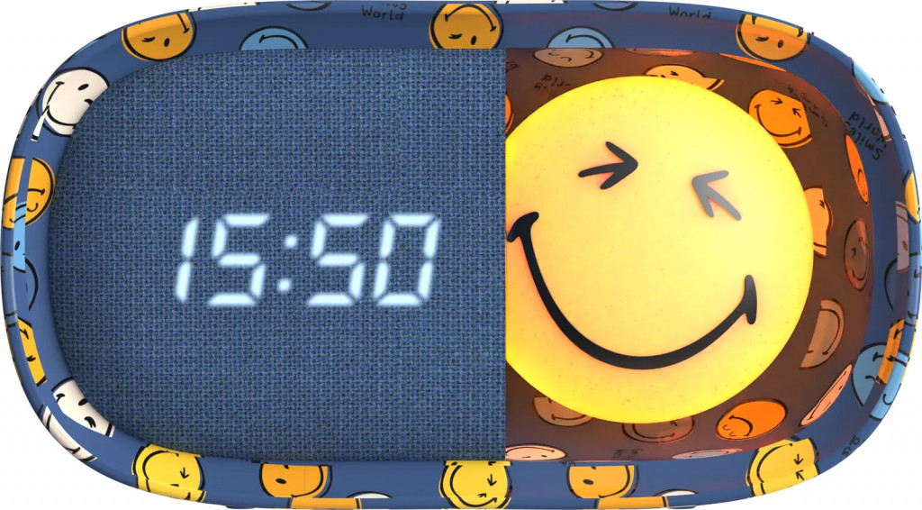 MOB Detský budík a nočné svetlo MOB Dreamy Clock Smiley - modrá