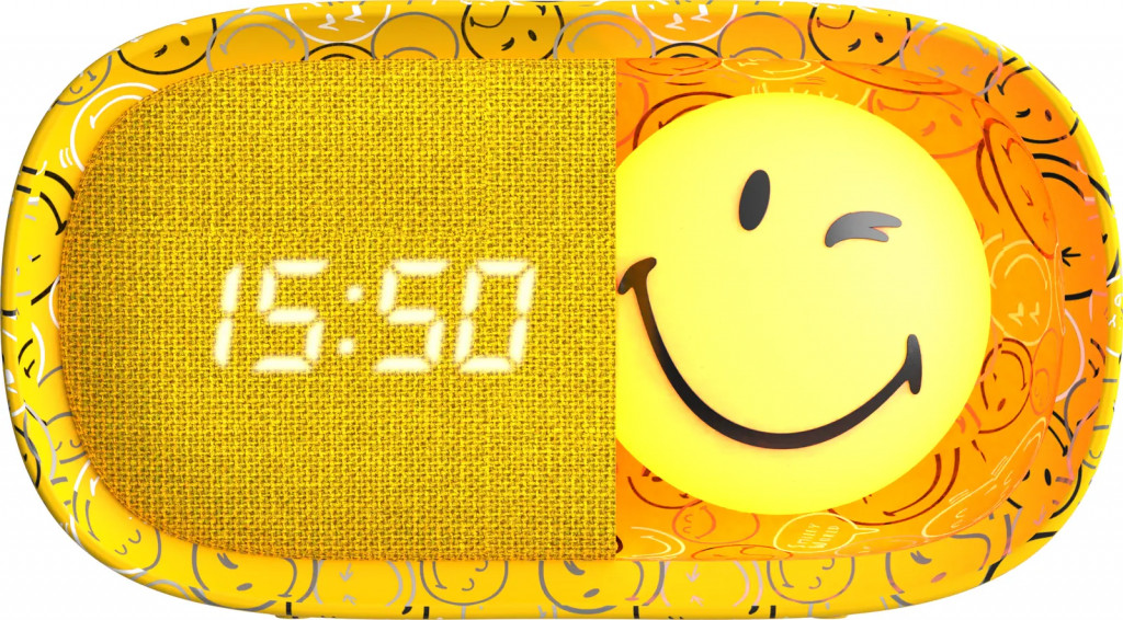 MOB Detský budík a nočné svetlo MOB Dreamy Clock Smiley – žltá