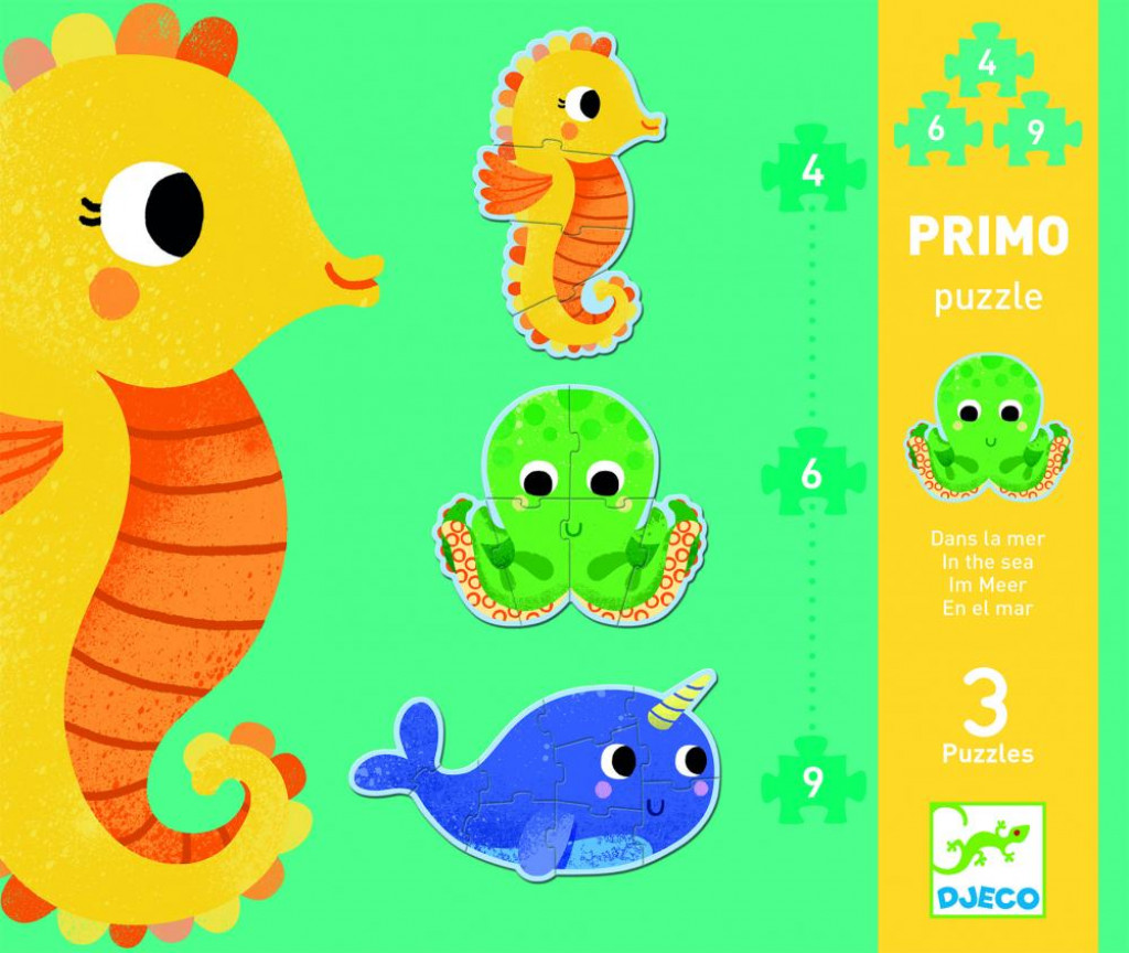 DJECO Primo puzzle: 3 Zvieratká v mori (19 veľkých dielikov)