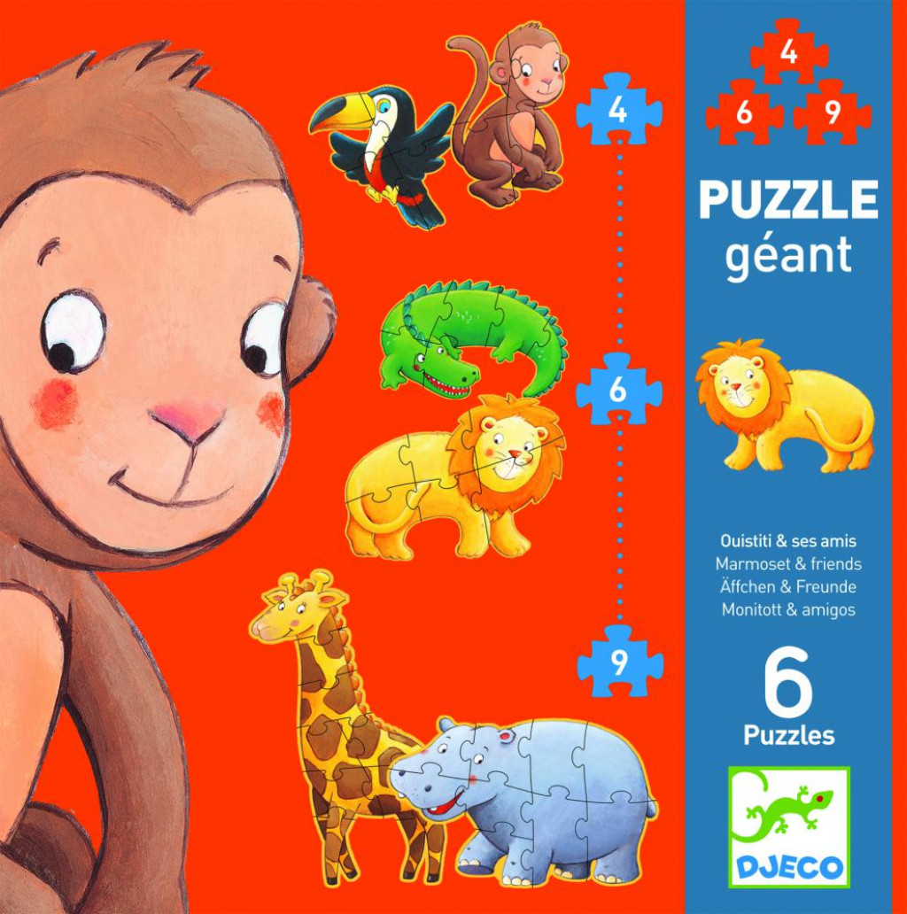 DJECO Obrovské puzzle: (6ks) Opica a priatelia (38 veľkých dielikov)
