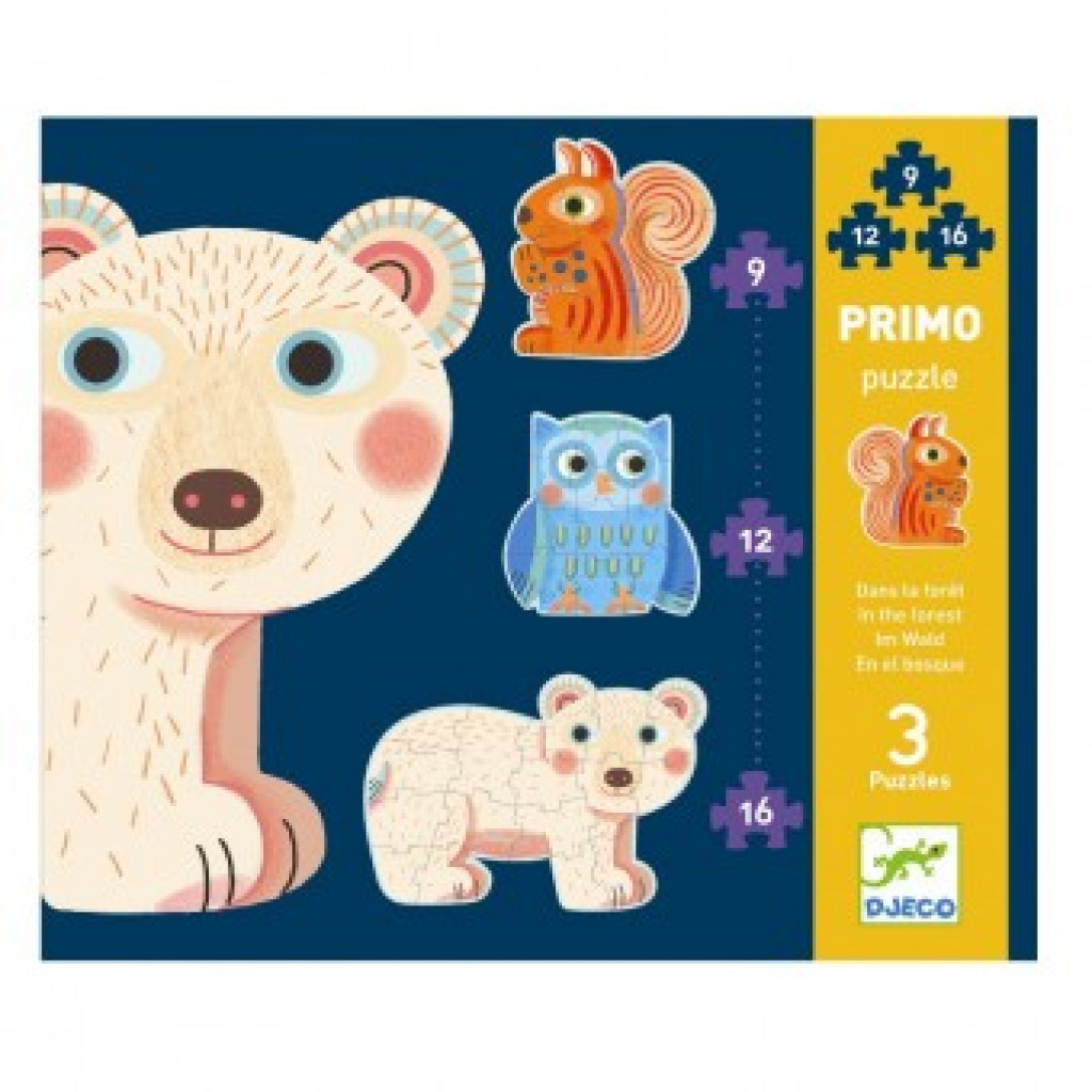 DJECO Primo puzzle: 3 Zvieratká v lese (37 veľkých dielikov)