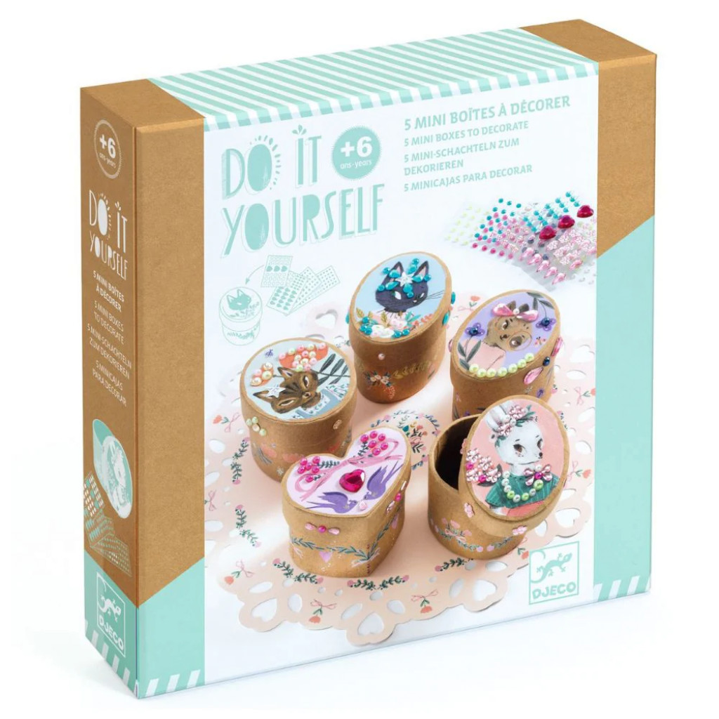 DJECO DIY-Vytvor si sám: 5 mini škatuliek na ozdobenie diamantíkmi