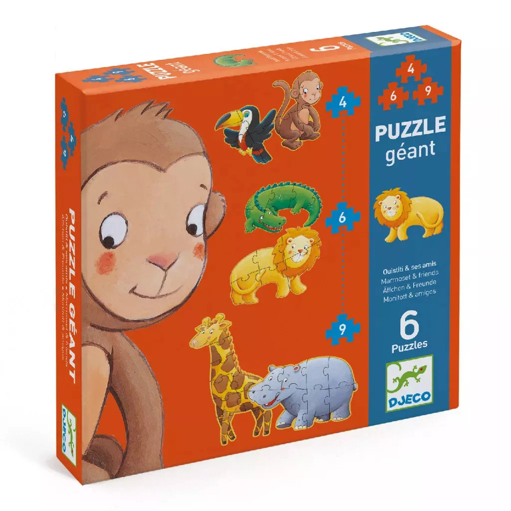 DJECO Obrovské puzzle: (6ks) Opica a priatelia (38 veľkých dielikov)