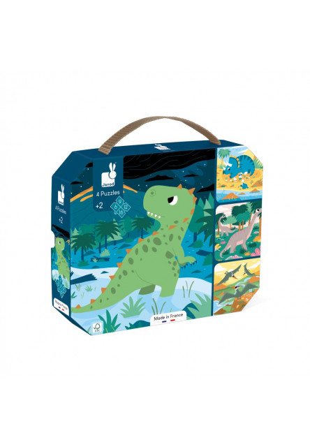 Puzzle v kufríku 4v1 Dinosaury 6-9-12-16 ks - Poškodená krabica