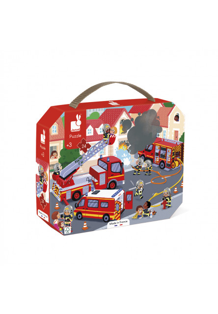 Puzzle Požiarnici v kufríku 24 ks Janod