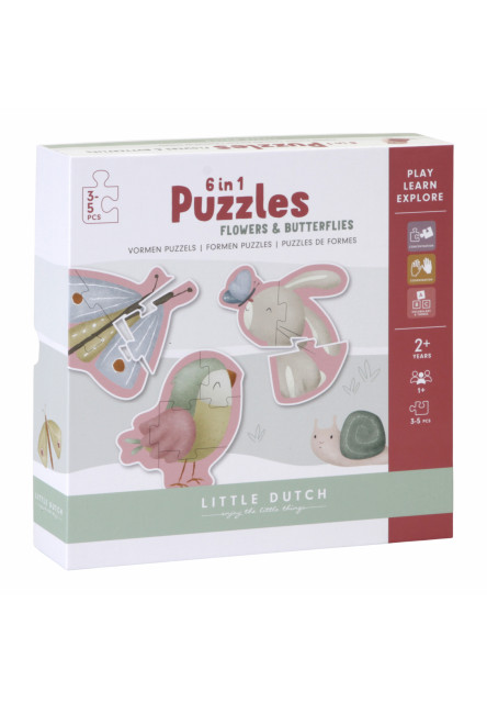 Puzzle 6v1 Kvety a motýle Little Dutch