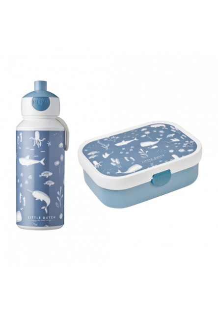 Desiatový set (fľaša 400ml+box) Ocean Blue Little Dutch