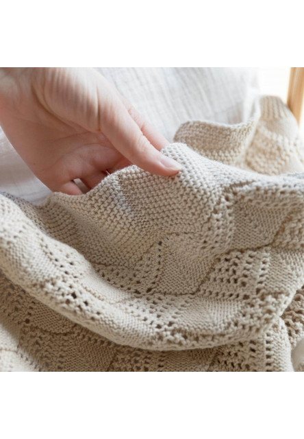 Pletená vlnkovaná deka z BIO bavlny (Vanilla)