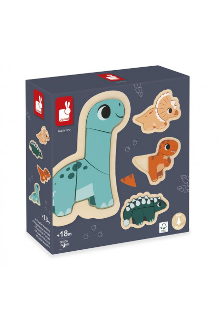 Drevené vkladacie puzzle Dinosaury 4v1 Dino