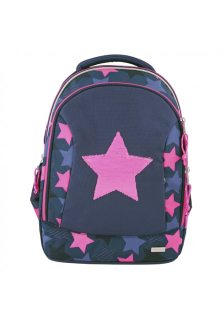 Školský batoh - Hviezda, meniaci flitrový obrázok, modro-ružový