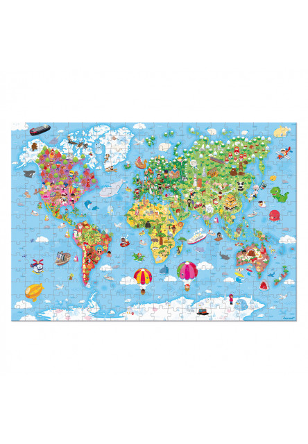 Janod Puzzle Mapa sveta v kufríku 300 ks od 6 rokov