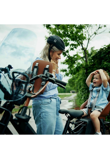 Predná sedačka BIO na bicykel s adaptérom haniwa hnedá/bincho čierna