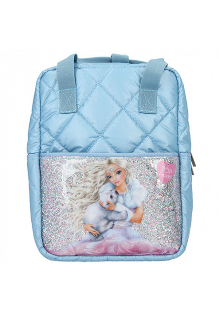 Prešívaný batôžtek - svetlo modrý, June s ľadovým medveďom a flitrami Top Model
