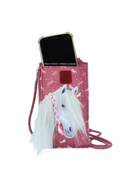 Vrecko na mobilný telefón - vínová, so vzorom koní a hviezd, výšivka Miss Melody