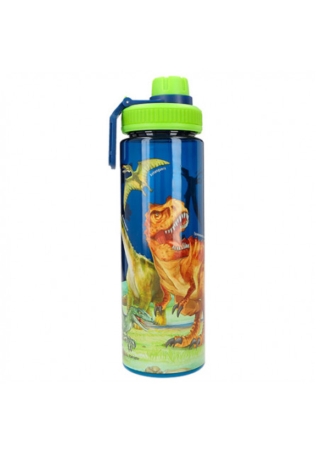 Väčšia cestovná fľaša na pitie - modro-zelená s dinosaurami