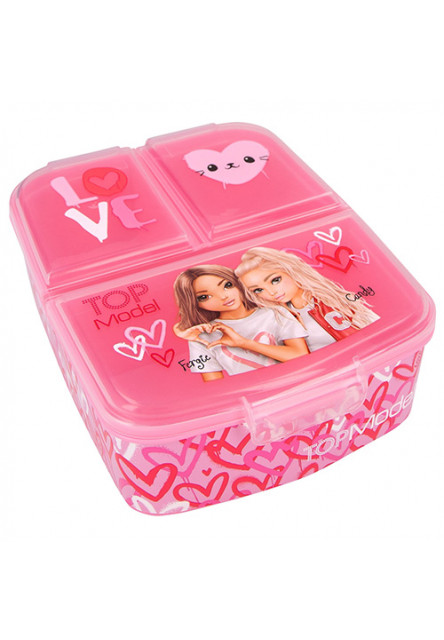 Olovrantový box, ružový, so vzorom sŕdc, Fergie + Candy, 3 oddelené priehradky Top Model