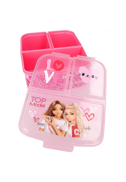 Olovrantový box, ružový, so vzorom sŕdc, Fergie + Candy, 3 oddelené priehradky