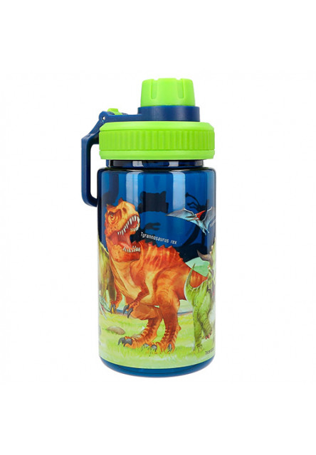 Menšia cestovná fľaša na pitie - modro-zelená s dinosaurami