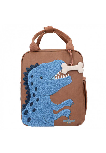 Batôžko-taška - hnedá, modrý plyšový T-Rex