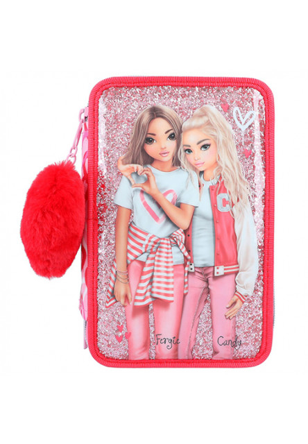Peračník trojposchodový s výbavou - Fergie + Candy, ružový so vzorom sŕdc a flitrami, 