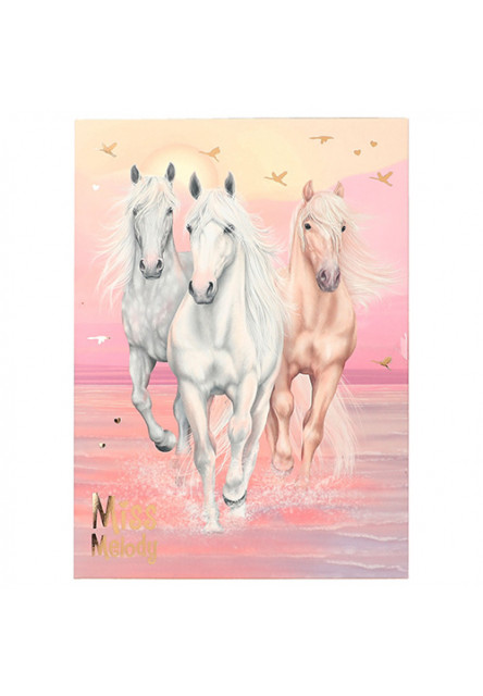 Listová sada - ružová + pastelové farby, 3 kone v behu vodou Miss Melody