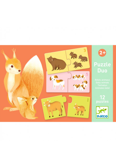 Puzzle duo: Mláďatá zvierat, 12 puzzle (24 dielov) DJECO