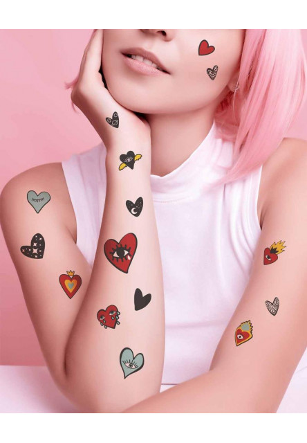 TATTonMe Vodeodolné dočasné tetovačky Srdce mix