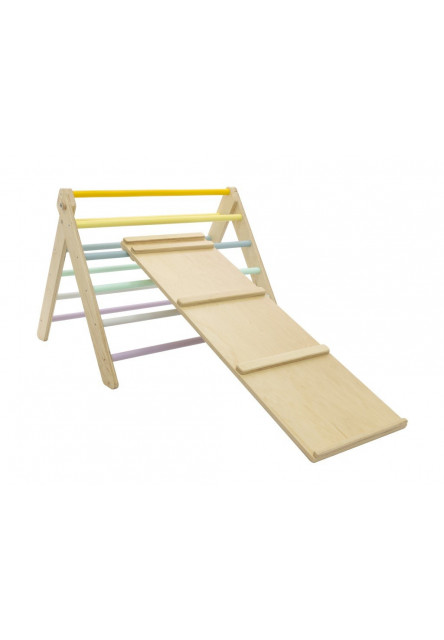 Montessori Piklerovej trojuholník light + doska 2v1 variant: natur okraje, modré priečky