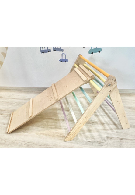 Montessori Piklerovej trojuholník light + doska 2v1 variant: natur okraje, modré priečky