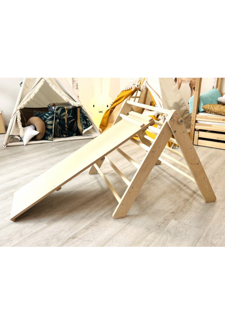 Montessori Piklerovej trojuholník light + doska 2v1 variant: natur okraje, modré priečky