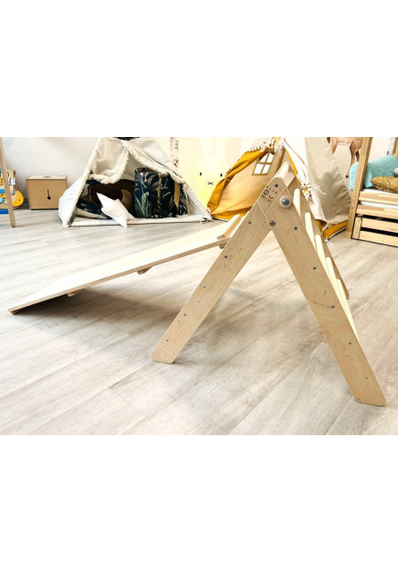 Montessori Piklerovej trojuholník light + doska 2v1 variant: natur okraje, modré priečky