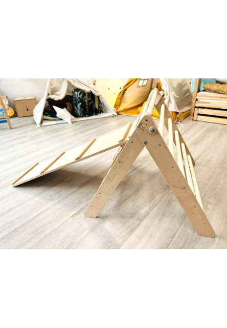Montessori Piklerovej trojuholník light + doska 2v1 variant: natur okraje, modré priečky