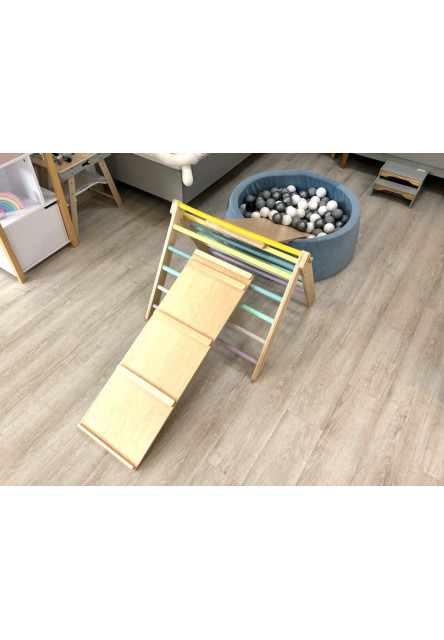 Montessori Piklerovej trojuholník light + doska 2v1 variant: natur okraje, modré priečky