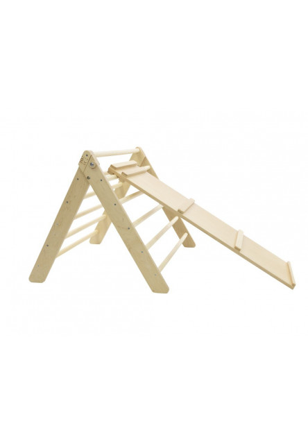 Montessori Piklerovej trojuholník light + doska 2v1 variant: natur okraje, modré priečky