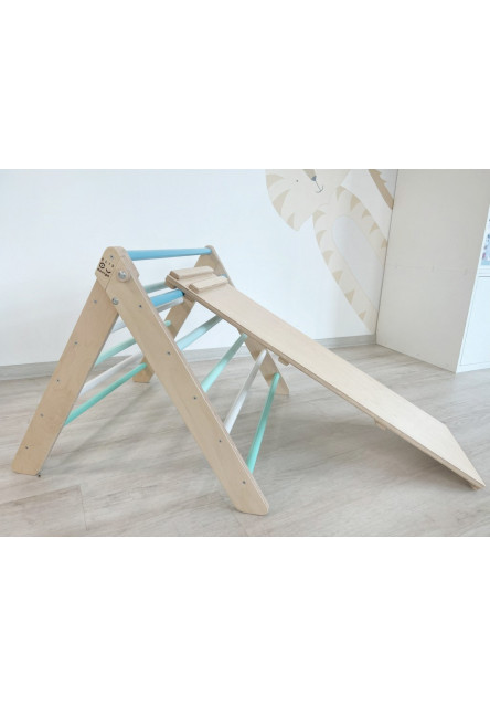 Montessori Piklerovej trojuholník light + doska 2v1 variant: natur okraje, modré priečky