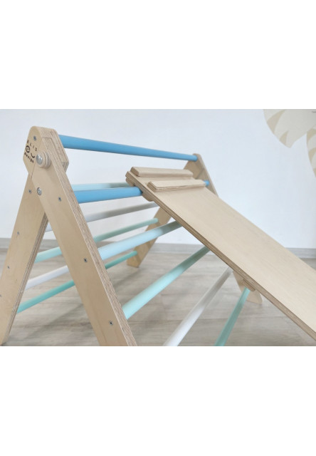 Montessori Piklerovej trojuholník light + doska 2v1 variant: natur okraje, modré priečky