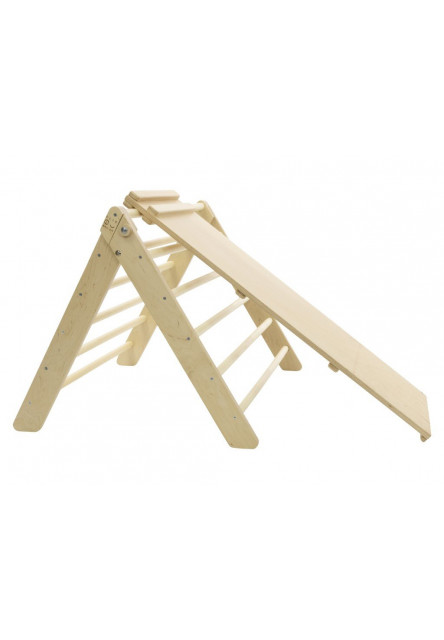 Montessori Piklerovej trojuholník light + doska 2v1 variant: natur okraje, modré priečky
