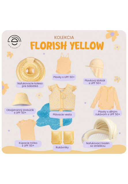 Plavkový klobúk s ochranou krku UPF 50+ Florish yellow