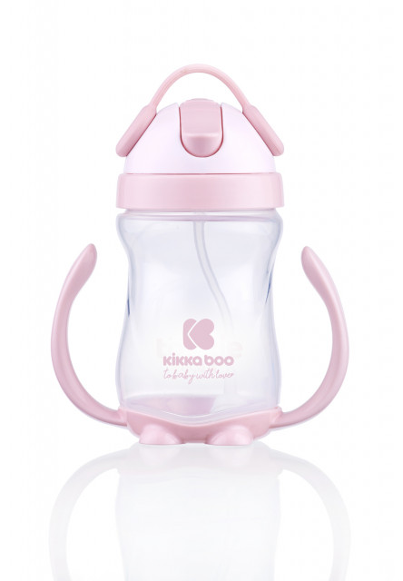 Hrnček so silikónovou slamkou 300ml 12m+ Pink KikkaBoo