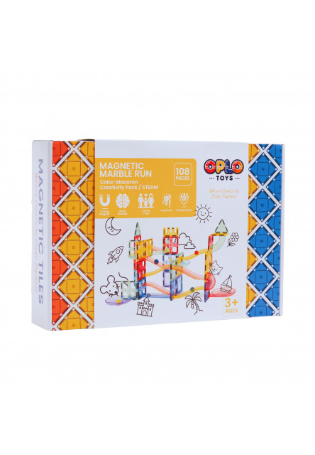 Magnetická stavebnica Oplo Toys - Guľôčková dráha Macaron 108 KS