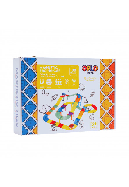 Magnetická závodná dráha Oplo Toys - Rainbow 100 KS