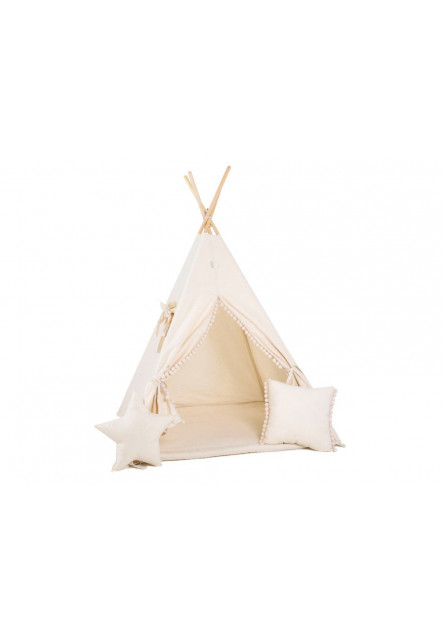 Set teepee stan Krémový s bambuľkami variant: luxury