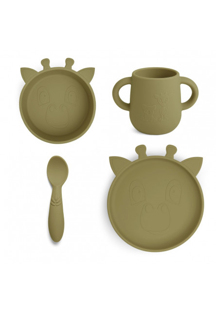 Lykke Silikónový Jedálenský set Giraf Olive Green