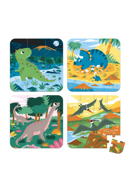 Puzzle v kufríku 4v1 Dinosaury 6-9-12-16 ks - Poškodená krabica