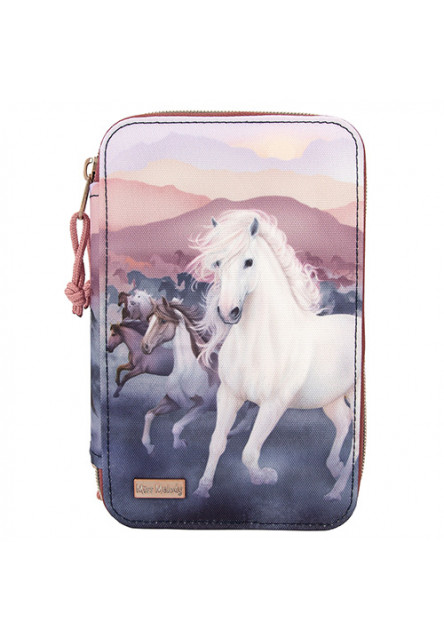 Peračník 3 poschodia s výbavou a motívmi koní - Modro-vínový