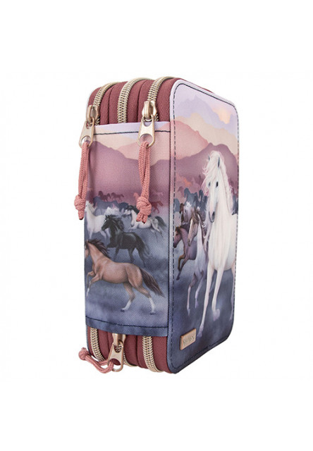 Peračník 3 poschodia s výbavou a motívmi koní - Modro-vínový