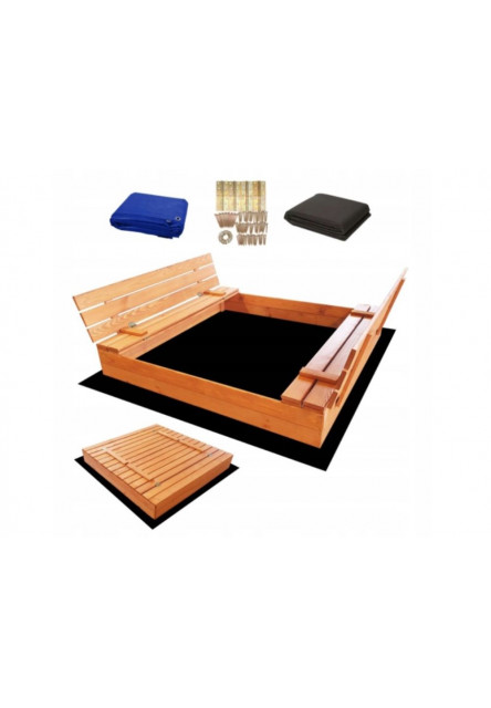 Pieskovisko drevené s krytom/lavičkami veľké predvŕtané impregnované premium variant: impregnované Elis design