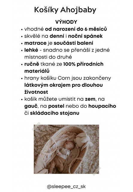 Mojžišov košík pre bábätko Corn Natural + matrac Basic